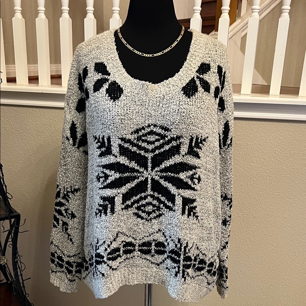 Cozy Casual Black and White Patterned Sweater